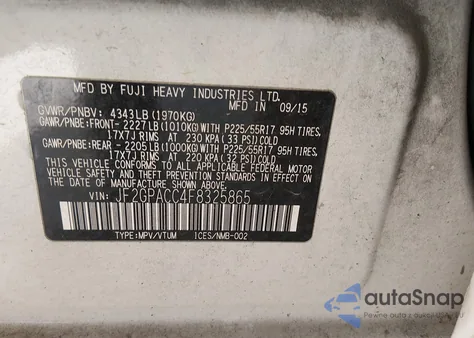 2015 Subaru Xv Crosstrek 2.0I Premium z USA, uszkodzony, nr VIN JF2GPACC4F8325865